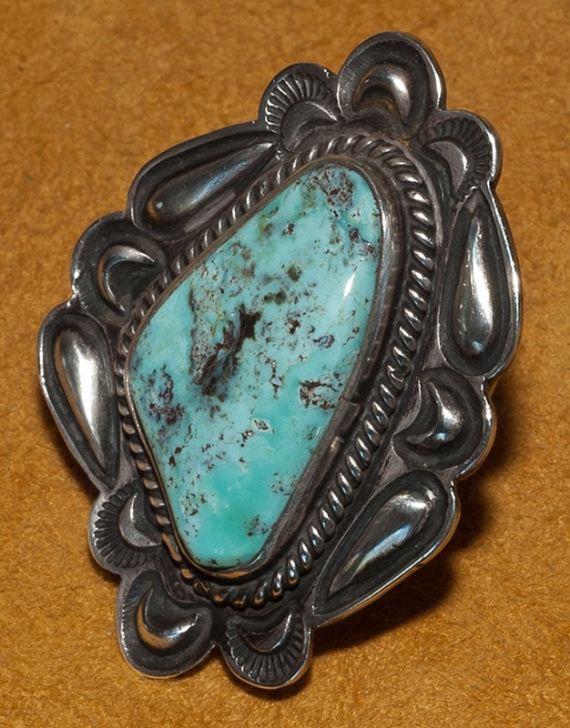 Cripple Creek Turquoise and Silver Ring by Tommy Jackson